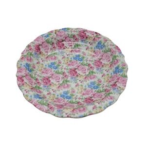 Vintage Norcrest Chintz Rose Floral Bowl Scalloped Edge Japan Pink Blue 7.5 Inch